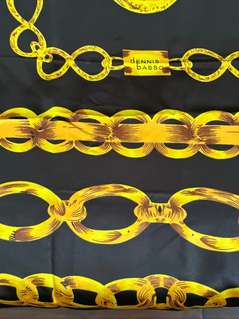 dennis basso Black and Yellow Chain Motif Silk Scarf